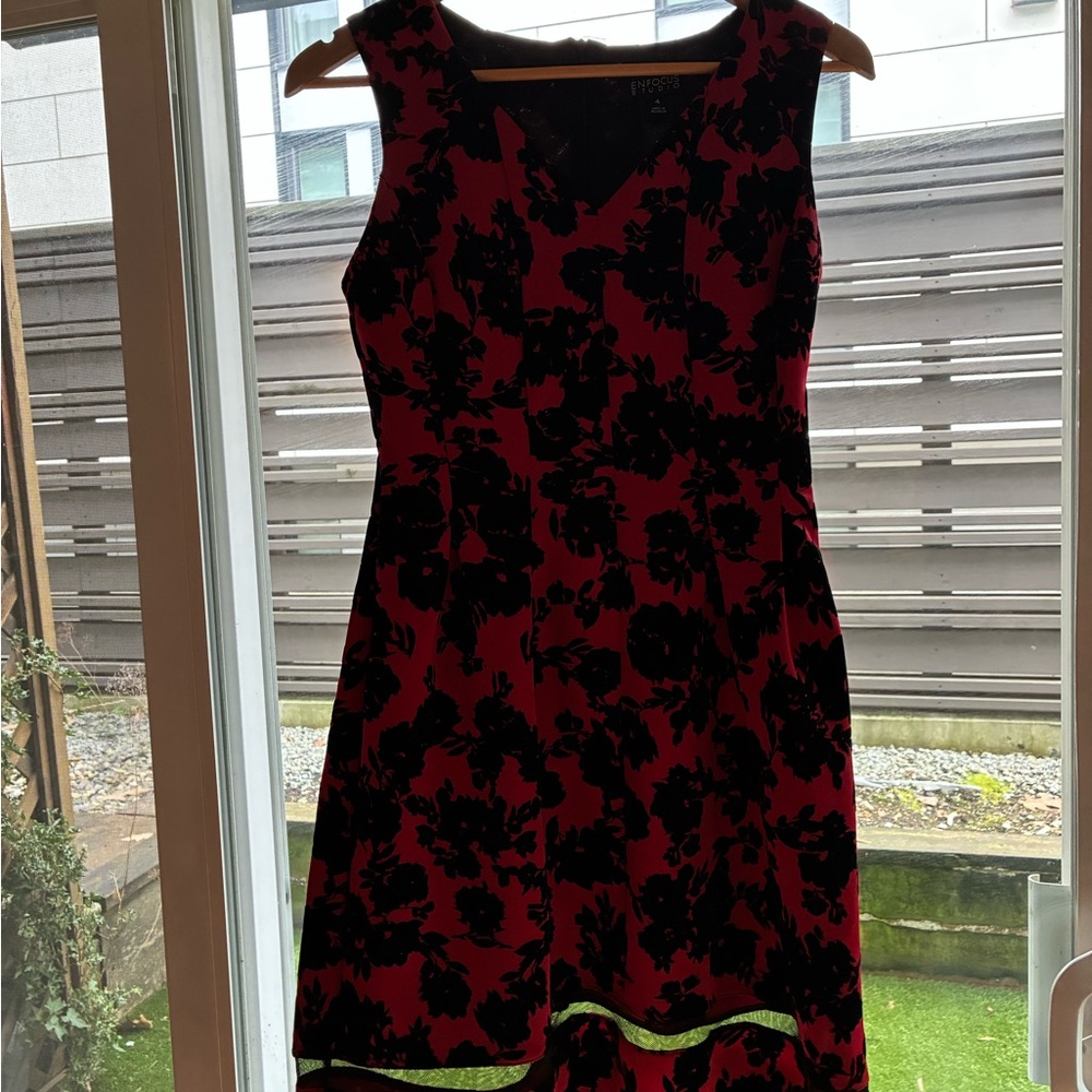 Floral Black and Red Dress